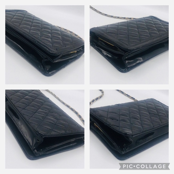 Ande’ Vintage Black Quilted Patent Clutch or Shoulder Bag - Picture 16 of 16
